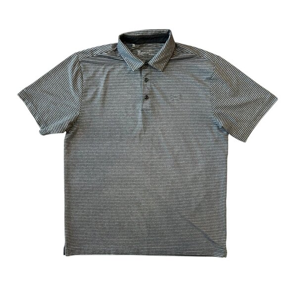 Under Armour Polo Shirt Mens Large Loose Fit HeatGear Gray Striped - Picture 1 of 5